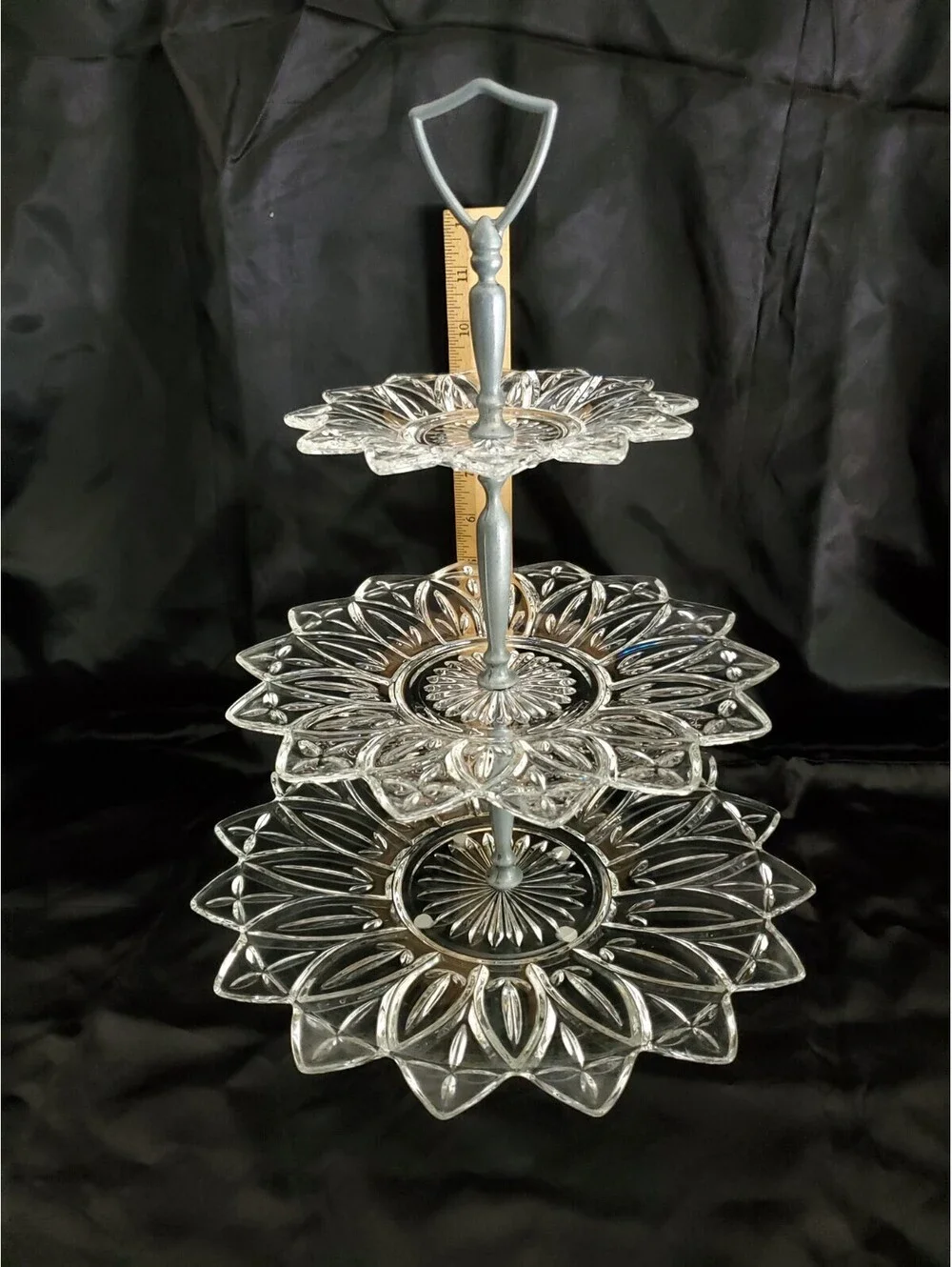Vtg Federal Glass Petal Clear 3 Tier Serving Tray